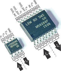 Figure 1. The GO series transducers and their pin connections in SOIC-8 and SOIC-16 packages.